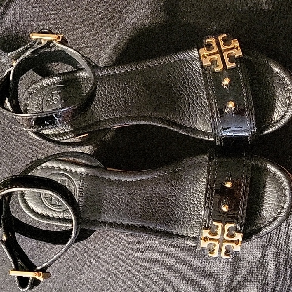 Tory Burch Elina Wedge Sandal Sz 5 Black